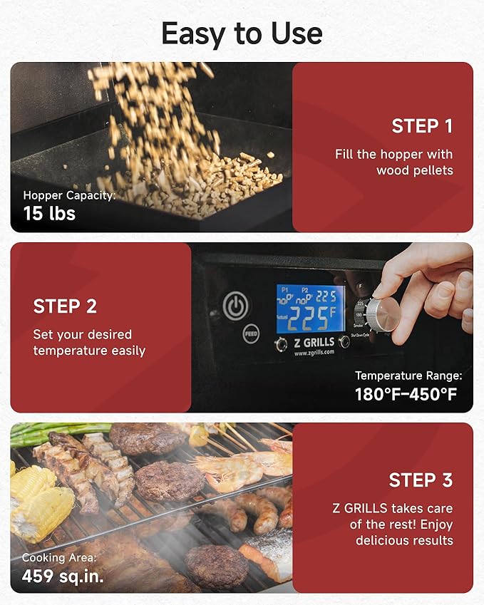 Z GRILLS ZPG-450A2 Wood Pellet Grill & Smoker, PID V2.1 Controller, 459 Sq in Cook Area, Foldbale Shelf, Meat Probe, Rain Cover, 8 in 1 BBQ Grill Outdoor Auto Temperature Control, Bronze