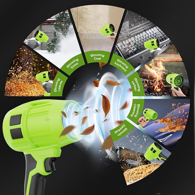 Leaf Blower Cordless with Battery, Turbo Jet Blower, 55000RPM Handheld Leaf Blower 2 X 4.0Ah Batteries for Lawn Care, Patio, Blowing Leaves, Snow Blowing (Green-001)