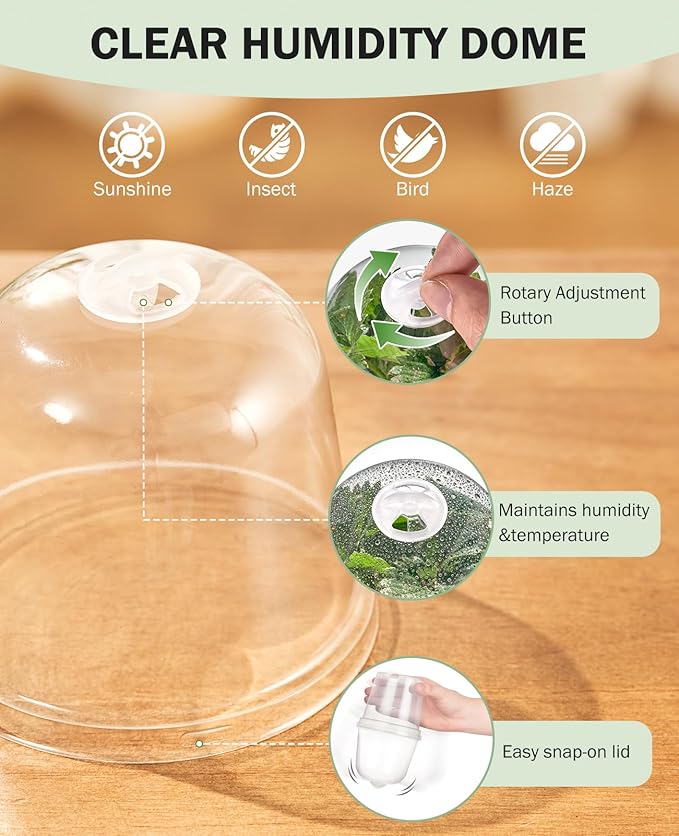 homenote Nursery Pots for Plants,3/4/5 Inch Plant Pot for Planting with Humidity Domes Plastic Seedling with Drainage Holes Seed Starter Flower with 10 Labels Black (15 Pack)