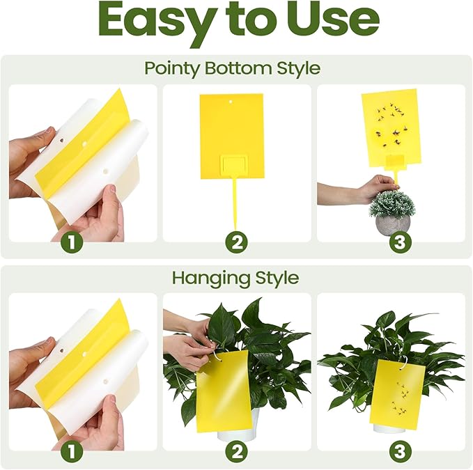 Qualirey 400 Pcs 6 x 8 Inch Sticky Traps for Gnats Dual Sided Fruit Fly Sticky Traps for Indoor and Outdoor Plant with Twist Ties and Plastic Holders for Flying Plant Insect, Fungus Gnats (Yellow)