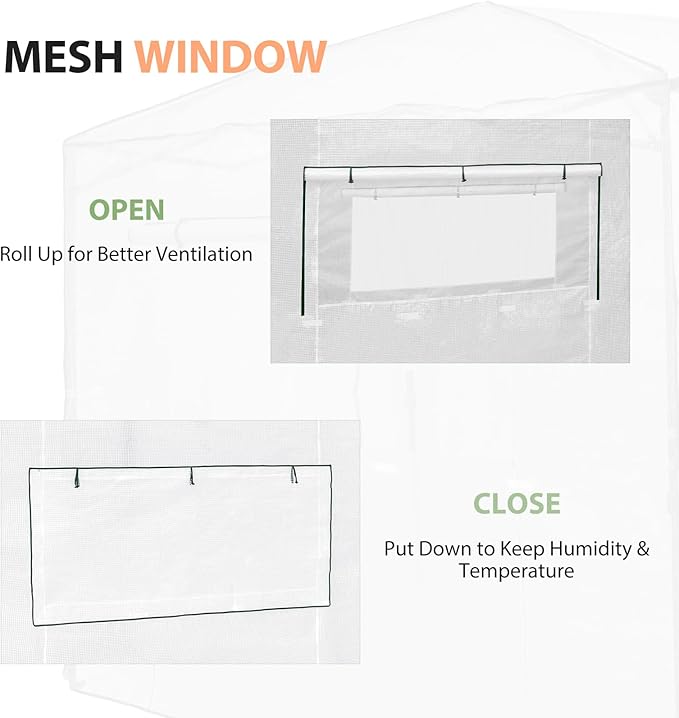 EAGLE PEAK Replacement Cover for 10x10 Portable Walk-in Pop up Greenhouse, Front Roll-Up Zipper Entry Door and 2 Large Roll-Up Side Windows (Frame Not Included), White