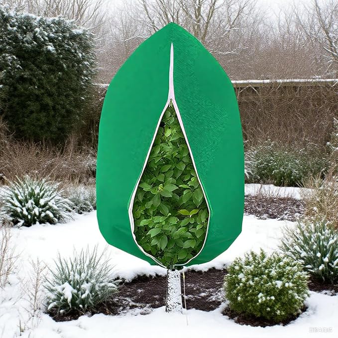 2PC Winter Plant Covers Freeze Protection Kit - 32x47 Reusable Frost Blankets with Adjustable Drawstring for Outdoor Samll Bushes Potted Plants Tree