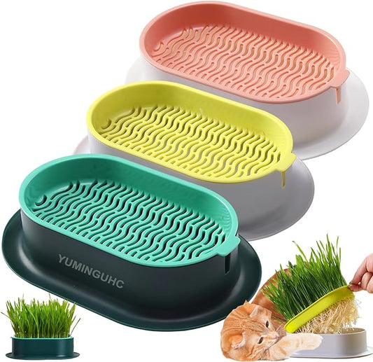 3Pcs Cat Grass Planter Hydroponic Catnip Wheatgrass Seed Sprout Tray Cat Grass Growing Kit Nursery Plant Planting Box for Indoor, Soilless
