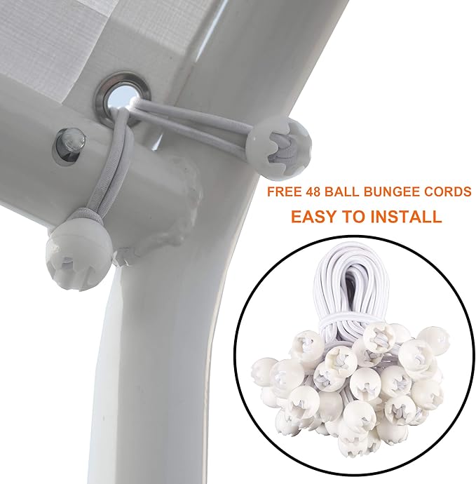 10 x 20 Ft Carport Replacement Canopy Cover Garage Top Tent Shelter Tarp with Free 44 Ball Bungee Cords,White(Only Cover, Frame Not Include) (10x20 White)