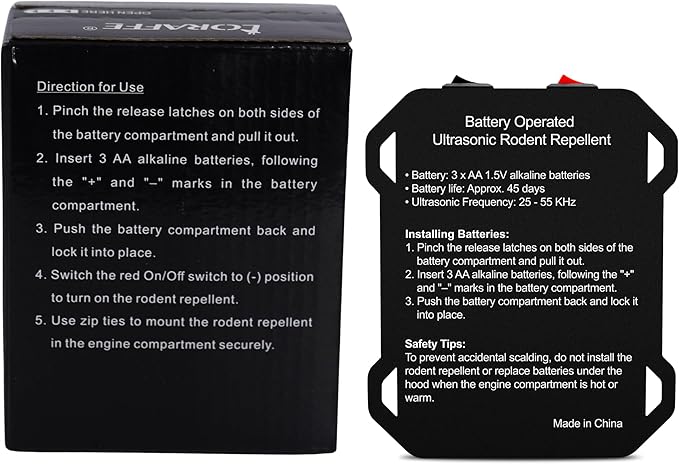 Ultrasonic Rodent Repellent for Car Engine – Battery Powered Under Hood Mouse Repeller with Flashing Strobe Light, Keeps Rats and Mice Away from Vehicle, Automobile, Truck, Garage, Attic, Barn, Shed
