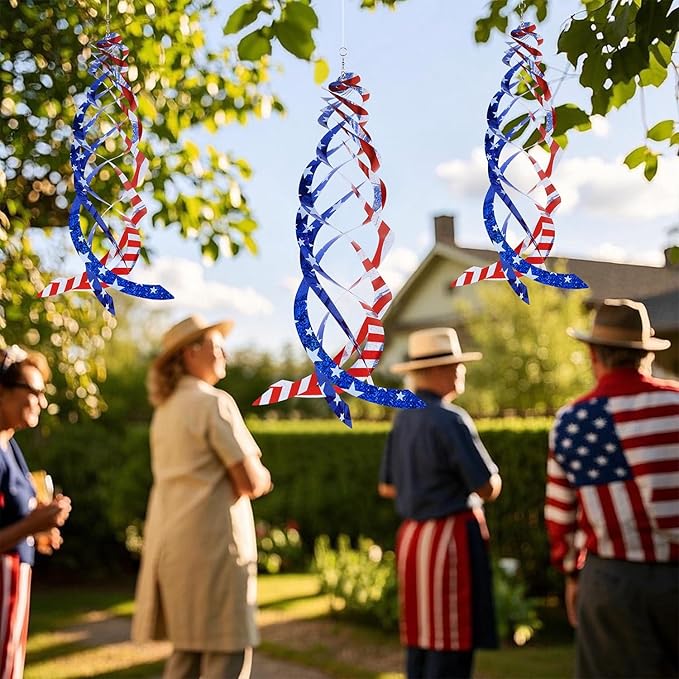 Hausse Patriotic Bird Repellent Spiral Reflectors Mylar Spinner, Hanging American Flags Reflective Bird Deterrent Device for 4th of July Independence Day, Scare Birds Animal Away, 3 Pack