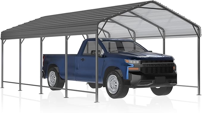 12x20 Metal Carport Carports with Enhanced Base Heavy Duty Garage Outdoor Galvanized Car Shelter for Car, Boats and Truck