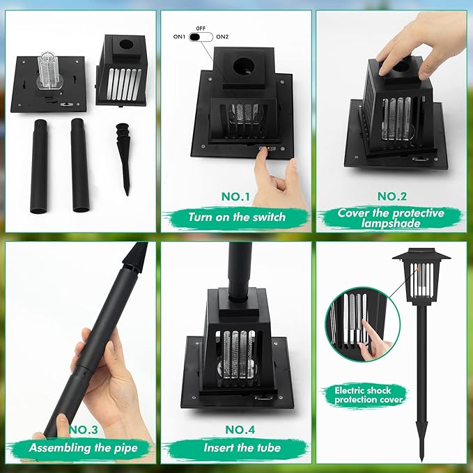 2 Pcs Solar Bug Zapper Outdoor, Waterproof Mosquito Zappers Outdoor Solar Powered Mosquito Killer Light Lamp
