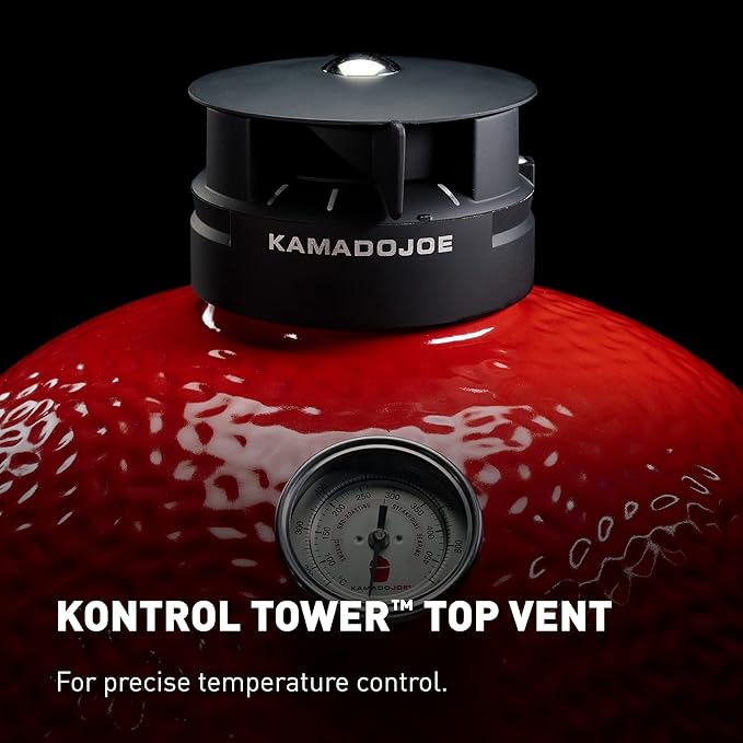 Kamado Joe® Classic Joe™ Series III 18-inch Charcoal Grill & Smoker, Red, with Cart, Side Shelves, Grill Gripper, and Ash Tool, 3 Tier Cooking System, Stainless Steel Cooking Grates, Model KJ15040921