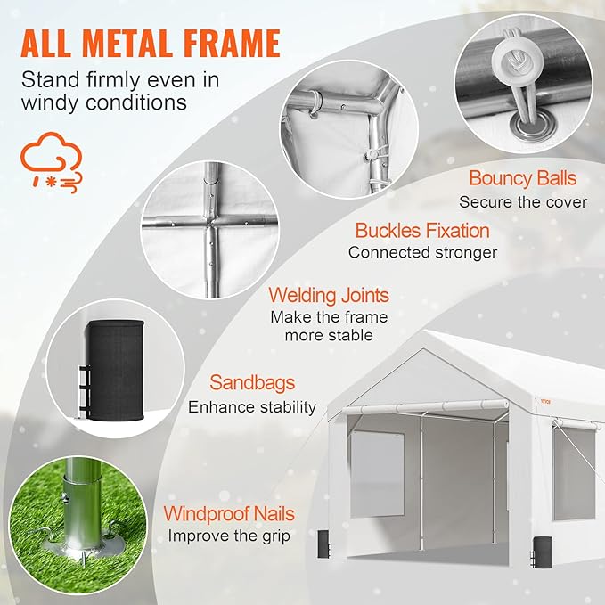 VEVOR Carport, 12'x20' Extra Large Heavy Duty Carport, Upgraded Portable Garage Car Canopy with Roll-up Ventilated Windows, Removable Sidewalls, Waterproof UV Resistant All-Season Tarp for Parking