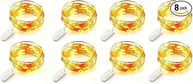 VOOKRY 8 Pack 30 Led Fairy Lights Battery Operated String Lights-10 ft Orange Waterproof Silver Wire Firefly Starry Moon Lights for Crafts Wedding Party Bedroom Halloween Christmas Table Centerpieces