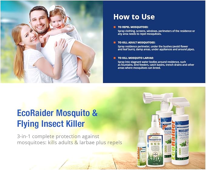 EcoVenger Mosquito Killer by EcoRaider Triple-Action Spray 16 oz, Kills All Stages + Larvae Control + Lasting Repellency, Indoor & Outdoor, Citrus Scent, Non-Toxic Plant Based Formula
