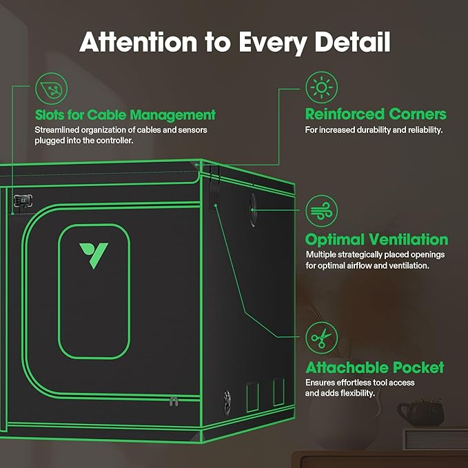 VIVOSUN P108 120"×120"×80" PRO Grow Tent, with Thick 1 inch Poles, Strengthened High Reflective Mylar Oxford Fabric, Extra Hanging Bars & High CFM Kit for Hydroponics Indoor Plant for VSFD6500×4