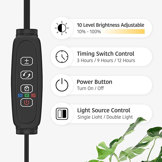 Plant Light for Indoor Growing, Full Spectrum Dual Heads Grow Light, 66.5in Extendable Stand,144 LEDs,10-Level Dimmable, Auto Timer, Adjustable Gooseneck Floor Lamp for Tall Large Plants