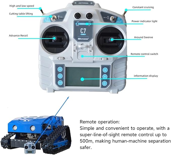 Remote Control Lawn Mower, Small Petrol Tracked All Terrain Weed Whacker for Garden, Lawn and Farm