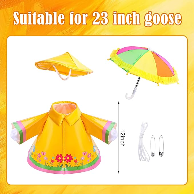 DECOHS 3 Pcs/Set Raincoat Porch Goose Outfits, Summer Lawn Goose Statue Raincoat Costume, Yard Goose Clothes Raincoats Umbrella Hat Outfit for 23" Statue Patio Garden Decoration