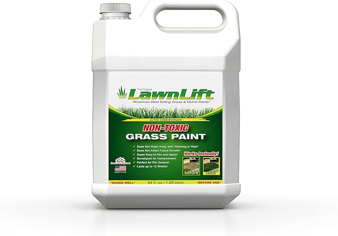 Lawnlift Ultra Concentrated (Green) Grass Paint 64oz. Covers up to 2000 sq feet* Coverage Will Vary depending on Condition of Grass, Sprayer Setting, Dilution Ratio and Desired Shade.