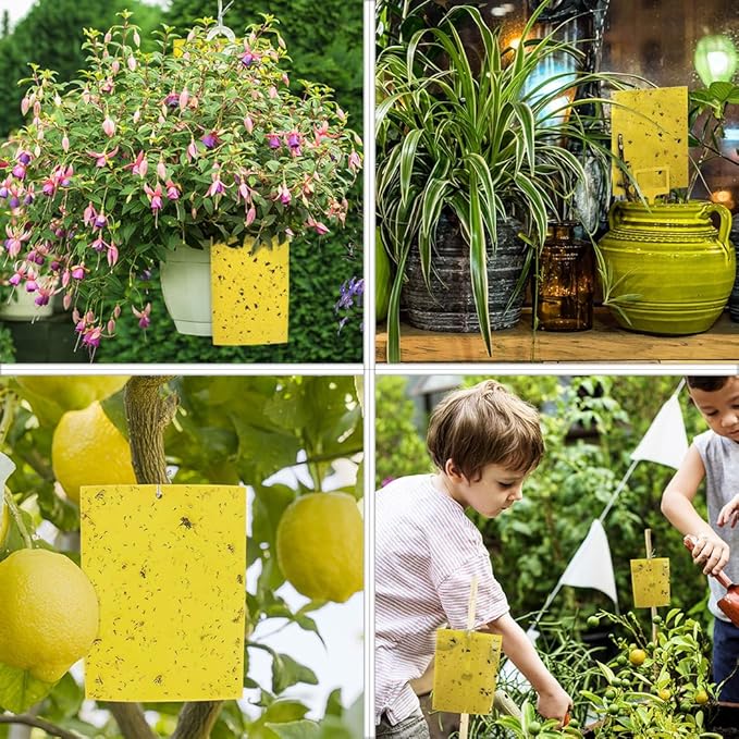 Gideal 20-Pack Dual-Sided Yellow Sticky Traps for Flying Plant Insect Such as Fungus Gnats, Whiteflies, Aphids, Leafminers,Thrips - (6x8 Inches, Included 20pcs Twist Ties)