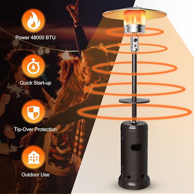 Giantex Outdoor Propane Heater, 48000 BTU Standing Gas Heater w/Shelf Tabletop & Wheels, Tip-Over Protection & Auto Shut Off, CSA Certified, Portable Patio Heater for Home & Commercial Use (Bronze)