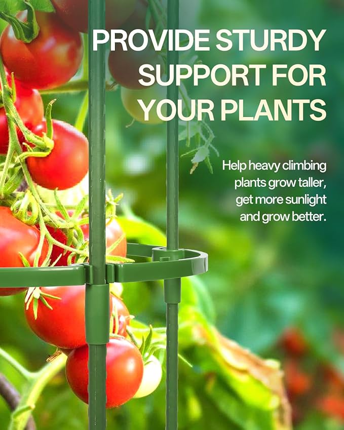 Breeze Touch Tomato Support Cages 3 Pack, Adjustable Tomato Trellis Up to 59 Inch for Garden & Pots, Small Plant Cages, Plant Support for Climbing Vegetables, Flowers, Beans, Cucumber, Peony
