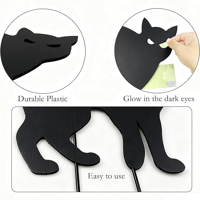 Halloween Yard Signs - 6 PCS Black Cat Decorations with Stakes for Outdoor Scary Silhouette with Glowing Eyes Waterproof Corrugated Plastic Lawn Decor