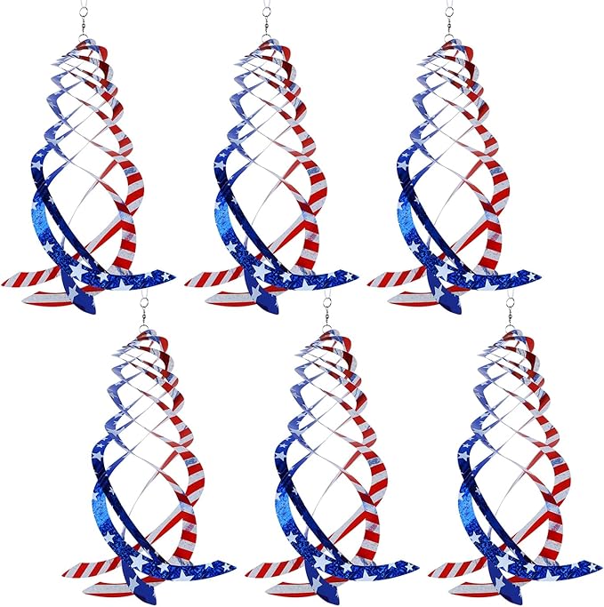 Hausse 6 Pack Patriotic Bird Repellent Spiral Reflectors Mylar Spinner, Hanging American Flags Reflective Bird Deterrent Device for 4th of July Independence Day, Scare Birds Animals Away