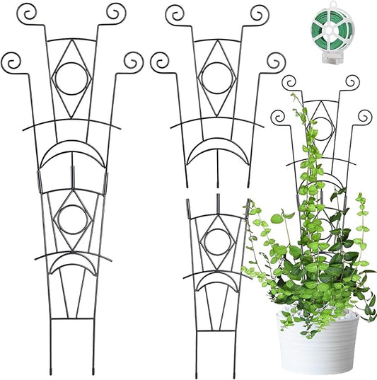 Stackable Metal Trellis for Climbing Plants Outdoor & Indoor - 4 Pack Garden Trellis for Potted Plants, Rust-Resistant Plant Support Stakes for Vines, Flowers - Sturdy Plant Trellis