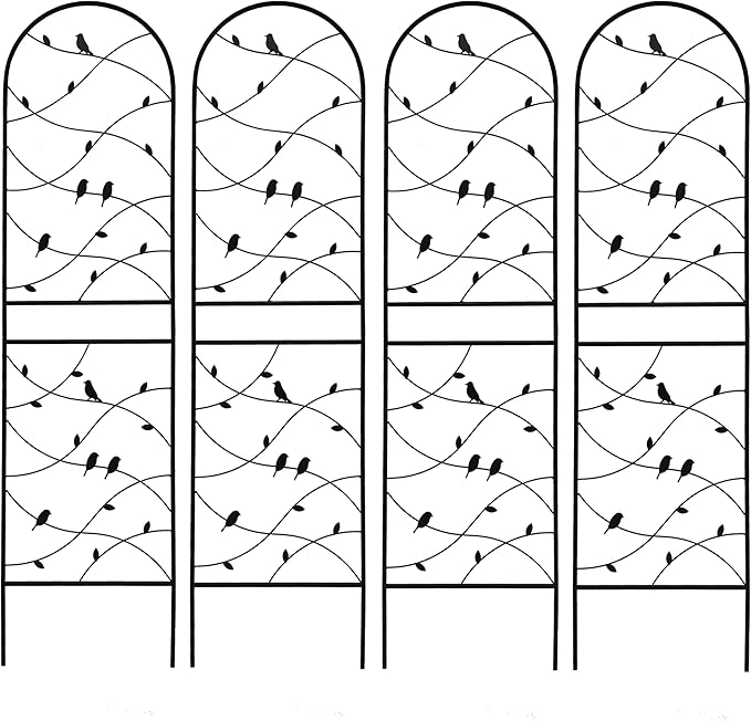 4 Pack Metal Garden Trellis 71" Tall Outdoor Climbing Plant Support for Roses, Flowers, Rustproof Durable Black Galvanized Tube, Lawn Garden Fence Decor Screen (4, Black birds-71 H)