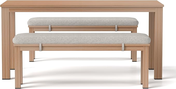 Aluminum Patio Dining Sets, 3 Pieces Patio Table Set, Outdoor Dining Table with 2 Bench, Outdoor Patio Dining Furniture Set with Removable Cushion for Lawn, Garden, Backyard, Brown