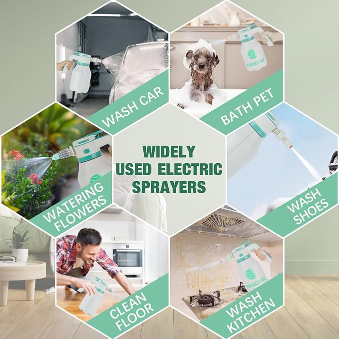 2L/0.5Gallon Electric Foam Sprayer - Rechargeable Car Foam Sprayer with 2 Nozzles, Type-C Charging, 1hour Runtime for Car Wash, Gardening & Home Cleaning