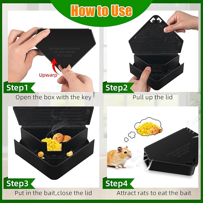 Mouse Bait Station Outdoor Indoor with Keys, Reusable Rat Bait Stations Mice Stations, Friendly to Children and Pets Bait Box for Kitchen Garage Basement Patio (8)