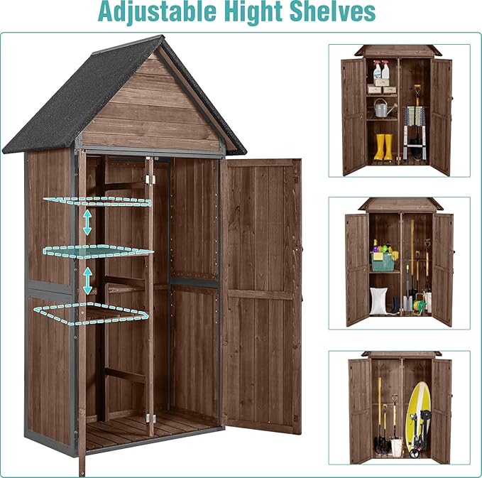 Sheds Outdoor Storage,Garden Shed with Metal Frame Structure and Adjustable Shelves,Large Capacity Storage Tool Cabinet Box for Backyard Garden Patio Lawn (Dark Brown)