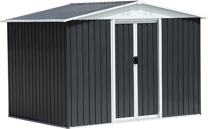 Ball & Cast 8x6 FT Outdoor Storage Shed, Metal Garden Sheds with Punched Vents and Sliding Door, Clearance Tool House with Aluminum Frames for Backyard Patio,Grey