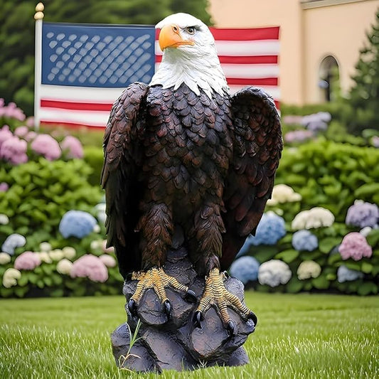 Bald Eagle Statue Outdoor - Large American Eagle Figurine for Garden, Yard, and Outside Decor | Majestic Realistic Hand-Painted Resin Sculpture, 24.4-Inch