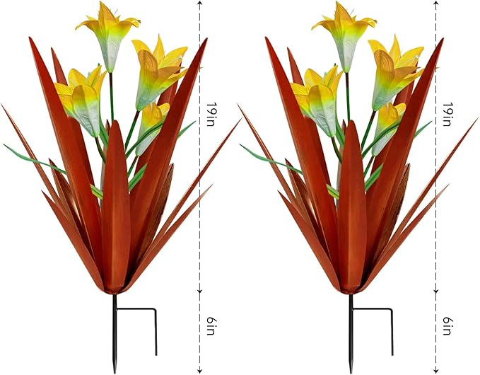 Homight Metal Agave Plant Outdoor Decoration Outdoor Garden Decoration Lily Mexican Yard Art Plant Garden Agave Lily Decorative Garden Gift… (2 Big Yellow Lilies), HM-390-345