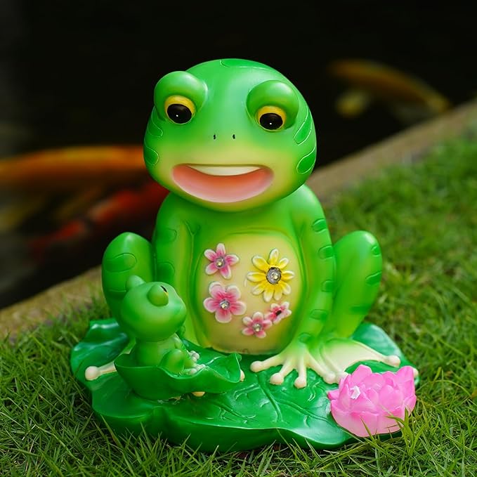 Upgraded Size Solar Garden Outdoor Statues Frog Mother and Little Frog with 6 LED Solar Figurine for Lawn,Patio, Balcony, Yard Decor Unique Gift, for Mom, Grandma,Father,Woman