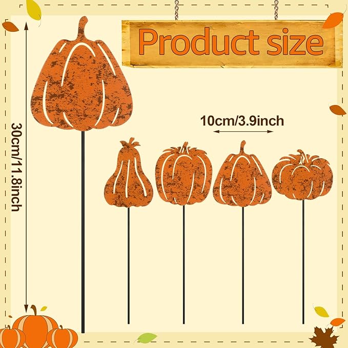 Chunful 4 Pcs Fall Vintage Decorative Garden Stakes Pumpkin Garden Stakes for Flower Planter Pot Outdoor Rustic Metal Yard Sign Thanksgiving Pumpkins Decorations Autumn Harvest Halloween Patio Lawn