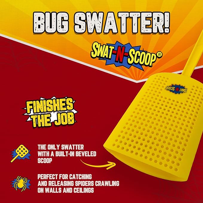 Heavy Duty Fly Swatter and Spider Catcher and Release. Insect Fly Catchers for Inside Home. House Fly Swatter or Humane Bug Catcher with Built in Insect Scoop. (3pk, Yellow)