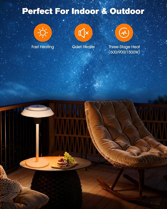Electric Patio Outdoor Heater, 600W/900W/1500W Infrared Tabletop Heaters for Indoor Oudoor Use, IP55 Waterproof, Tip-over & Overheating Protection, Perfect for Garden, Balcony, Garage, Backyard