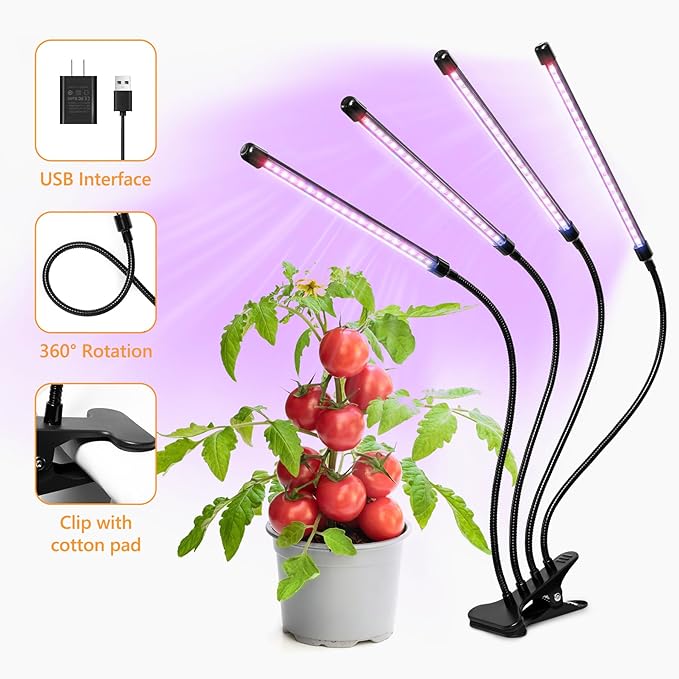 Desk Clip Grow Light for Indoor Plants,Red Blue Spectrum Plant Growing Lamp with 3 Modes,10-Level Dimmable,Auto ON & Off Switch,3/9/12H Timer,Adjustable Gooseneck,Desktop Table Lights for Growth