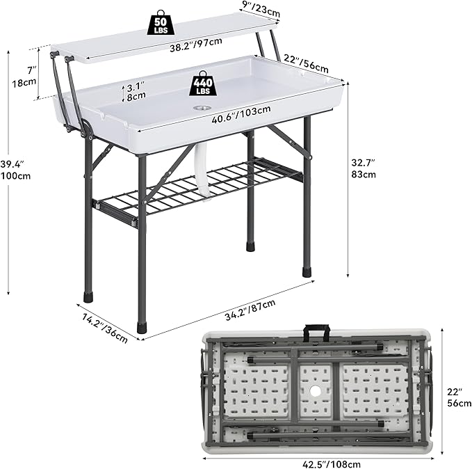YITAHOME Two-Tier Ice Table, 4FT Folding Ice Cooler Table with Drain and Detachable Skirt, Portable Ice Table for Parties, Picnics, Camping, Weddings, BBQs