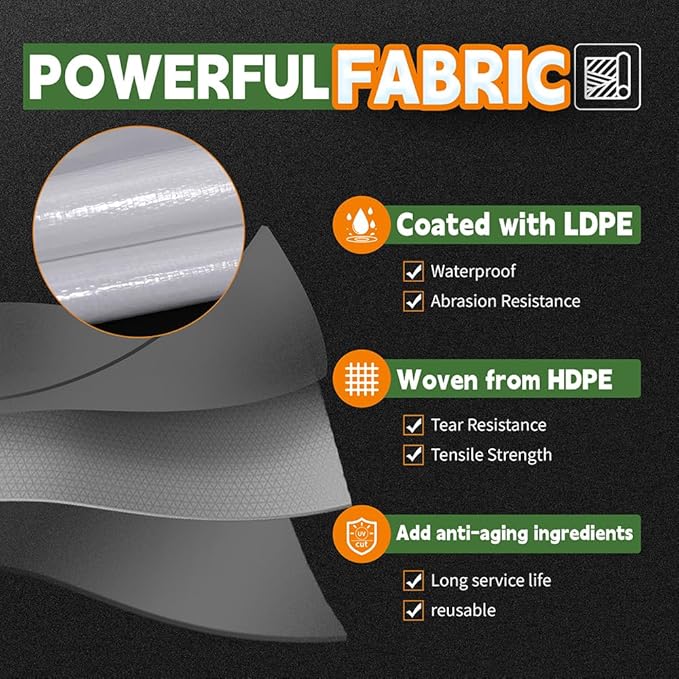 RAINDEWAY White Tarps 10x14 Feet,Heavy Duty Waterproof, 12 Mil Thick,UV Resistant, Weatherproof Poly Canopy Tarp,Camping,Carport,Finished Size