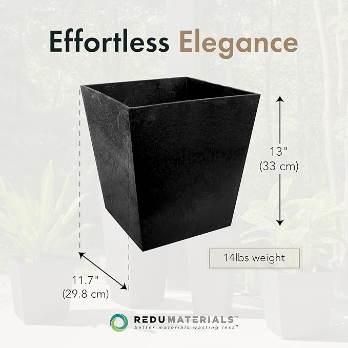 Tierra Verde 2-Pack Indoor & Outdoor Self-Watering Square Planters, Small, Sonata, Black - Planter Containers for Plants and Flowers - Gardening and Landscaping Accessories