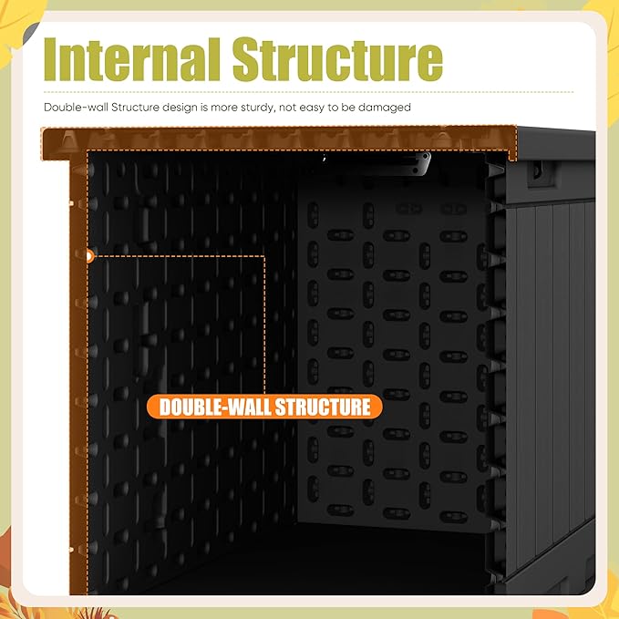 Devoko 90 Gallon Double-Wall Deck Box, Side Handles, HDPE Outdoor Large Storage Box Waterproof and Lockable for Patio Furniture, Garden, Pool (Black, 90 Gallon)