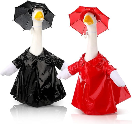 Frienda 2 Set Raincoat Porch Goose Outfit Clothes for 23" High Cement or Plastic Goose, Raincoat and Umbrella Yard Cement Geese Duck Clothes Costume for Fall Halloween Outdoor Garden Patio Decor