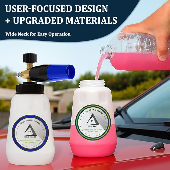 Foam Cannon for Pressure Washer, 1.1mm Orifice, 1000-4000 PSI, 1/4 Inch Quick Connector, Wide Neck and Adjustable Spray, Heavy Duty Car Snow Foam Blaster for Superior Foaming & Deep Clean, Blue