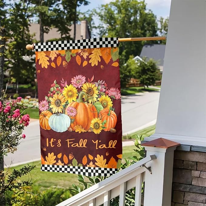 Fall Pumpkin Sunflower Daisy Pine Cones Autum Garden Flag Welcome Party Outdoor Outside Decorations Picks Home House Garden Yard Decor 12x18 Inch