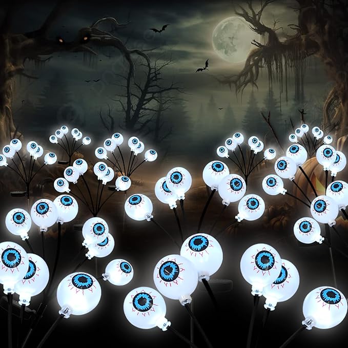 Solar Halloween Pathway Lights 3 Pack Eyeball Stake Lights Outdoor 2 Modes Cool White LEDs for Garden Yard Patio