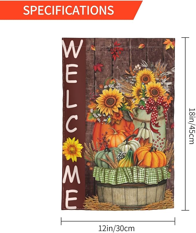 Halloween Pumpkin Fall Bird Autumn Retro Sunflower Garden Flag Welcome Party Outdoor Outside Decorations Picks Home House Garden Yard Decor 12x18 Inch