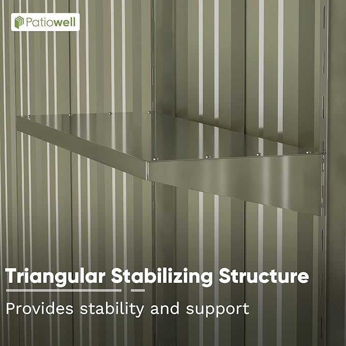 Patiowell 8x10 FT Outdoor Storage Shed with Detachable Storage Rack, Large Garden Tool Metal Shed with Sloping Roof and Double Lockable Door, Outdoor Shed for Backyard Garden Patio Lawn,Brown